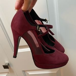 Call it spring burgundy Mary Jane platform heels (t-strap) (faux suede)